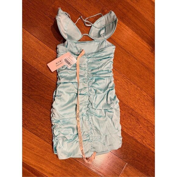 NWT Oh Polly Yuki Ruched Cutout Mini Dress Aqua UK 10/US 6 - Picture 10 of 17